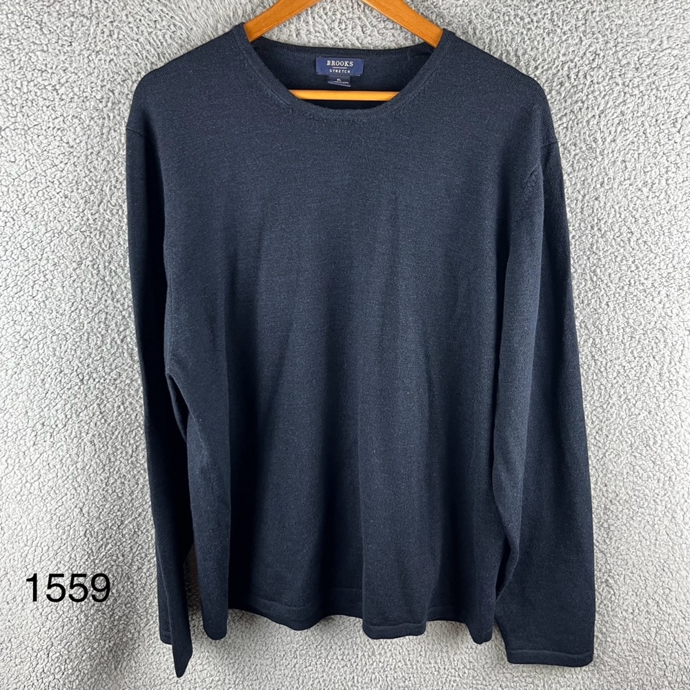 Brooks Stretch Men’s Size XL Navy Blue Merino Wool Long Sleeve Sweater